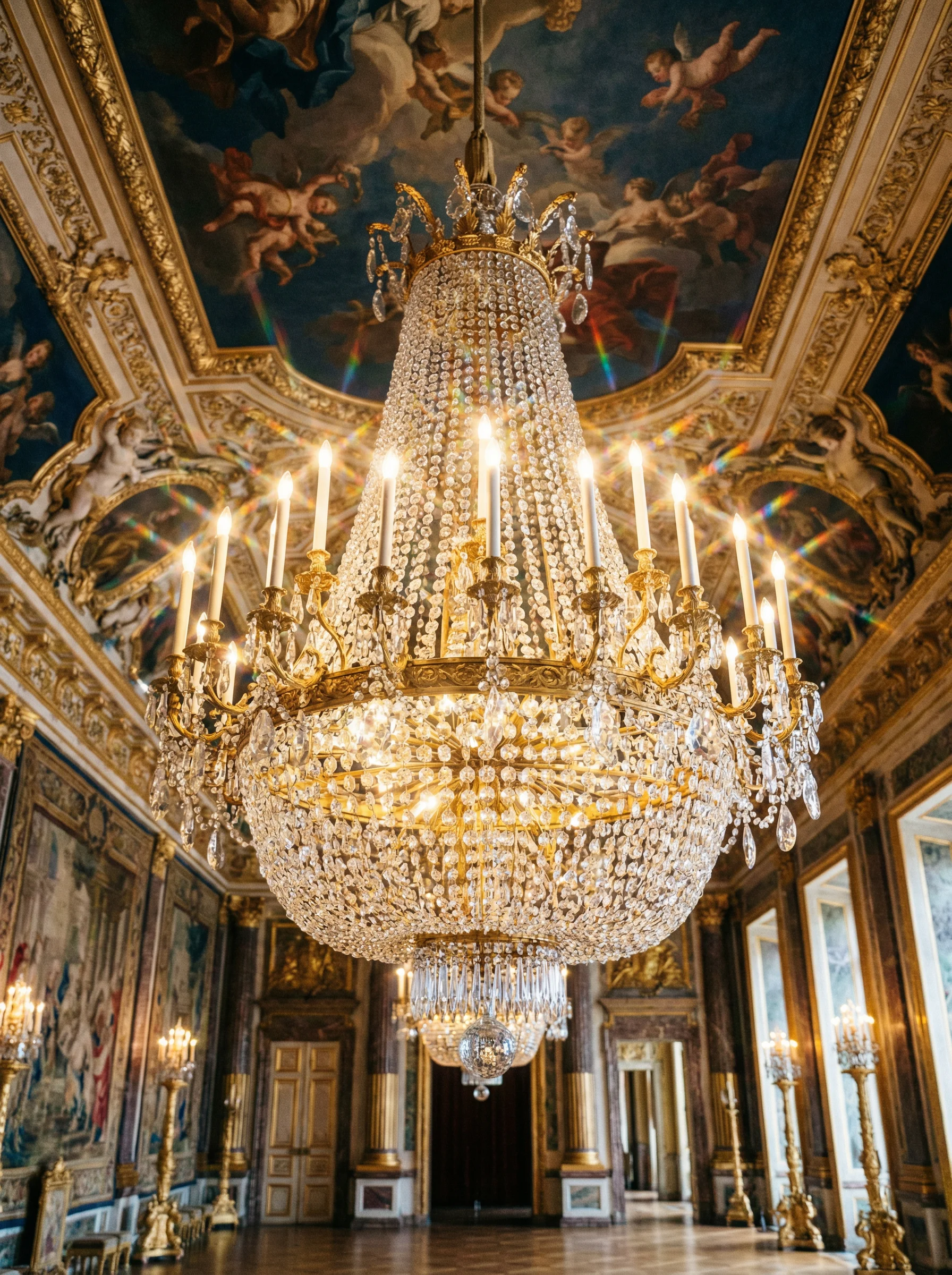 巴洛克风格水晶吊灯，在 澳门百家乐 宫殿中散发璀璨光芒